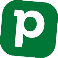 Green tile with a stylized white letter P.