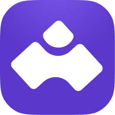 Rounded app icon with an abstract white mark on a purple background.