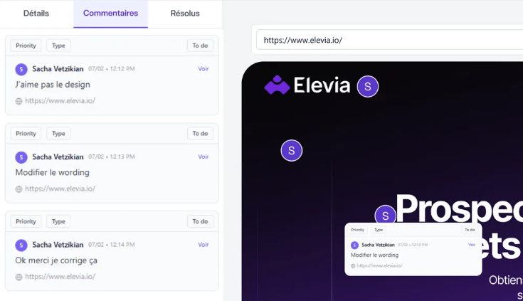 Feedback design au pixel près avec commentaires épinglés sur un site web