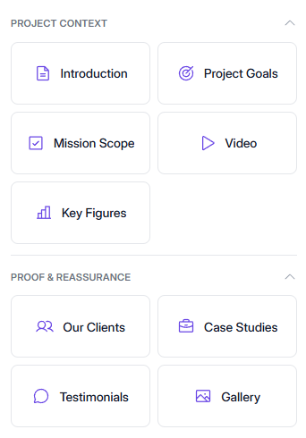 Interface Elevia : suggestions de contenu dans l'éditeur de proposition