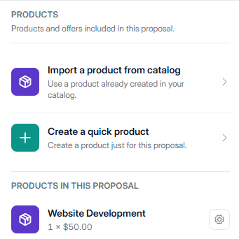 Interface Elevia : catalogue produits et ajout à une proposition commerciale