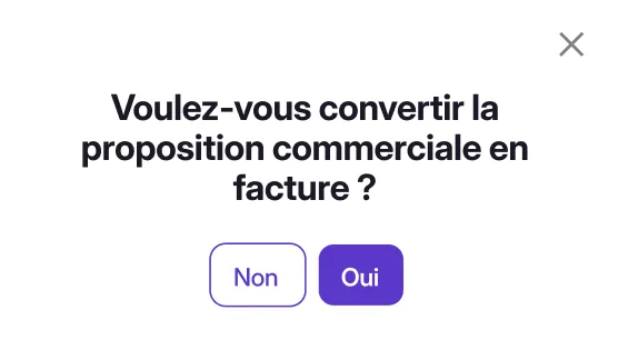 Dialog asking whether to convert the sales proposal into an invoice, with No and Yes actions.